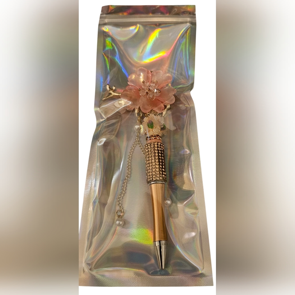 UNBRANDED 3D PINK FLORAL HANDCRAFTED BLACK WRITING REFILLABLE INK PEN